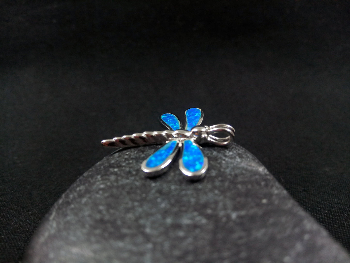 Sterling Silver 925 Dragonfly Fire Rainbow Blue Opal 27x22mm, Greek Dragonfly Blue Opal Pendant, Griechisches Silber Libelle Anhanger Kette