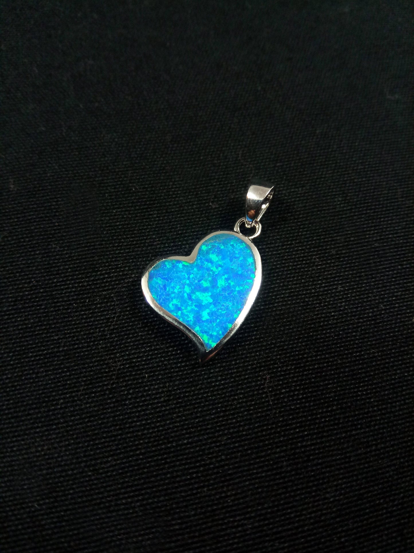 Sterling Silver 925 Heart Fire Rainbow Blue Opal 19x15mm, Greek Heart Blue Opal Pendant, Griechisches Silber Herz Anhanger Seestern Schmuck