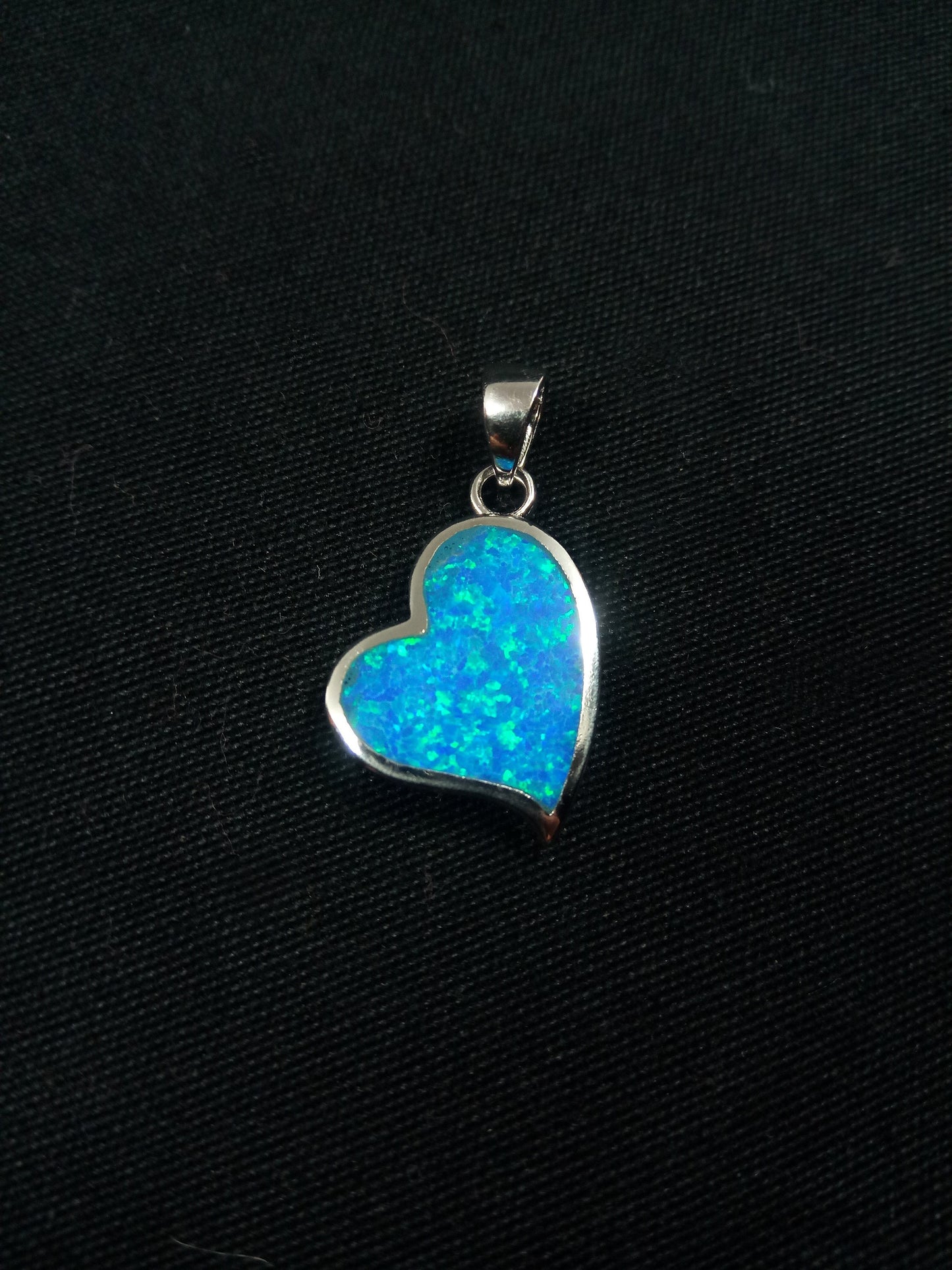 Sterling Silver 925 Heart Fire Rainbow Blue Opal 19x15mm, Greek Heart Blue Opal Pendant, Griechisches Silber Herz Anhanger Seestern Schmuck