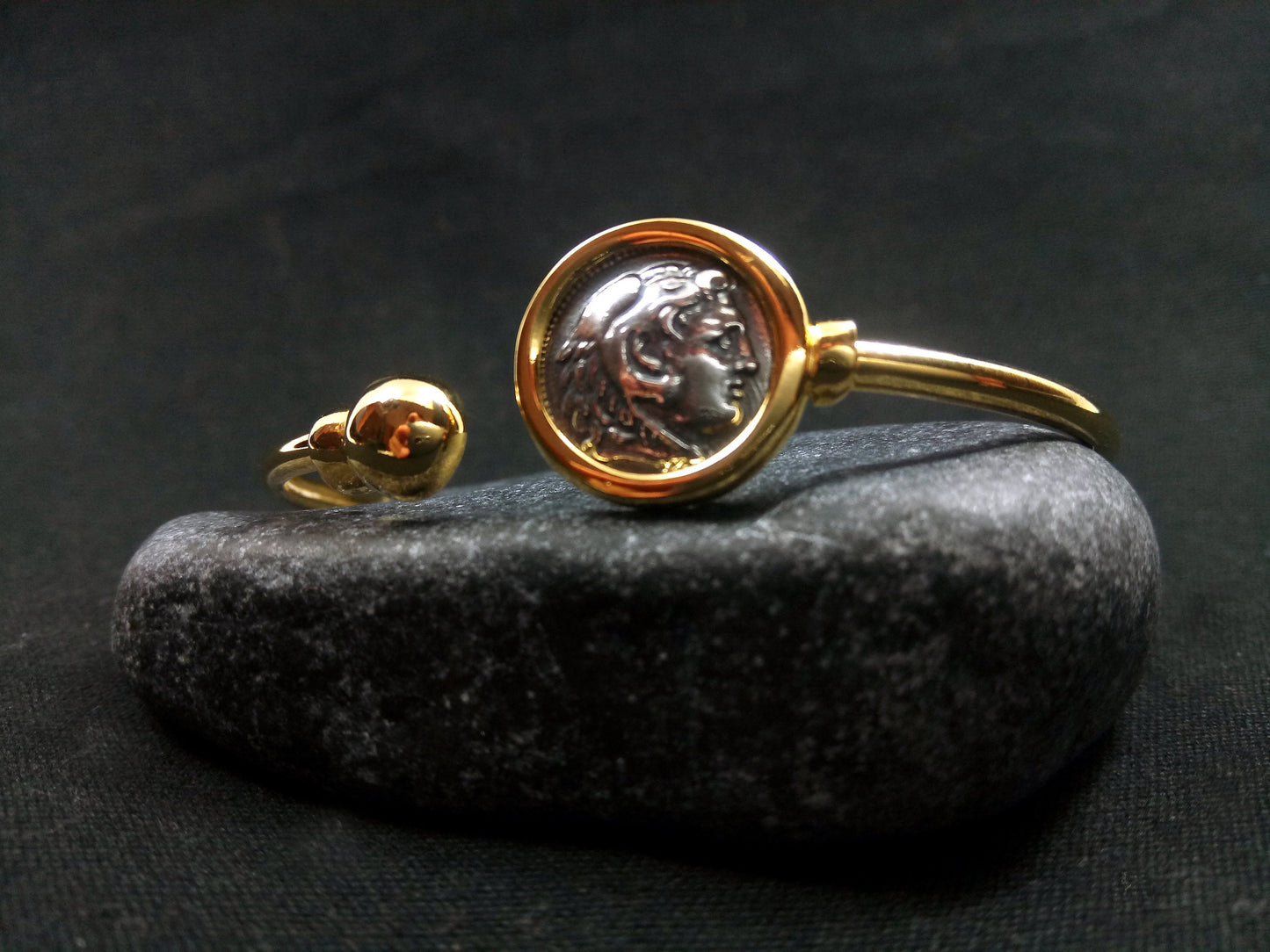 Alexander The Great Gold Plated Cuff Greek Silver Bracelet