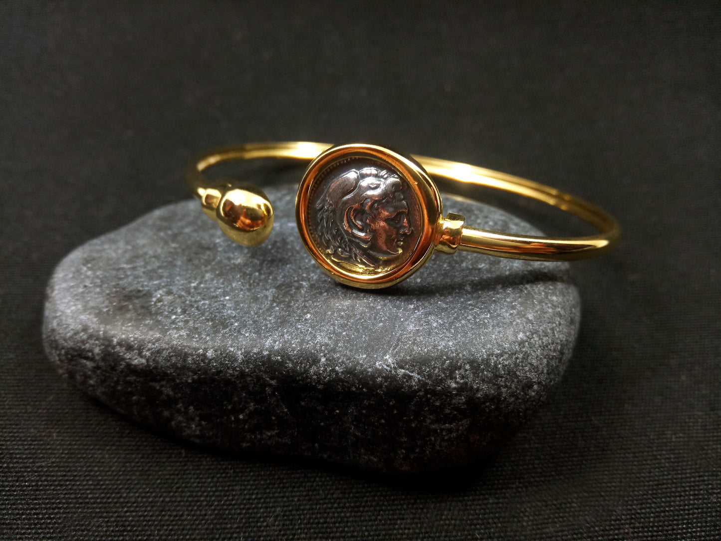 Alexander The Great Gold Plated Cuff Greek Silver Bracelet