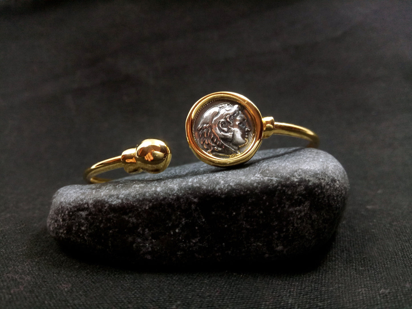 Alexander The Great Gold Plated Cuff Greek Silver Bracelet
