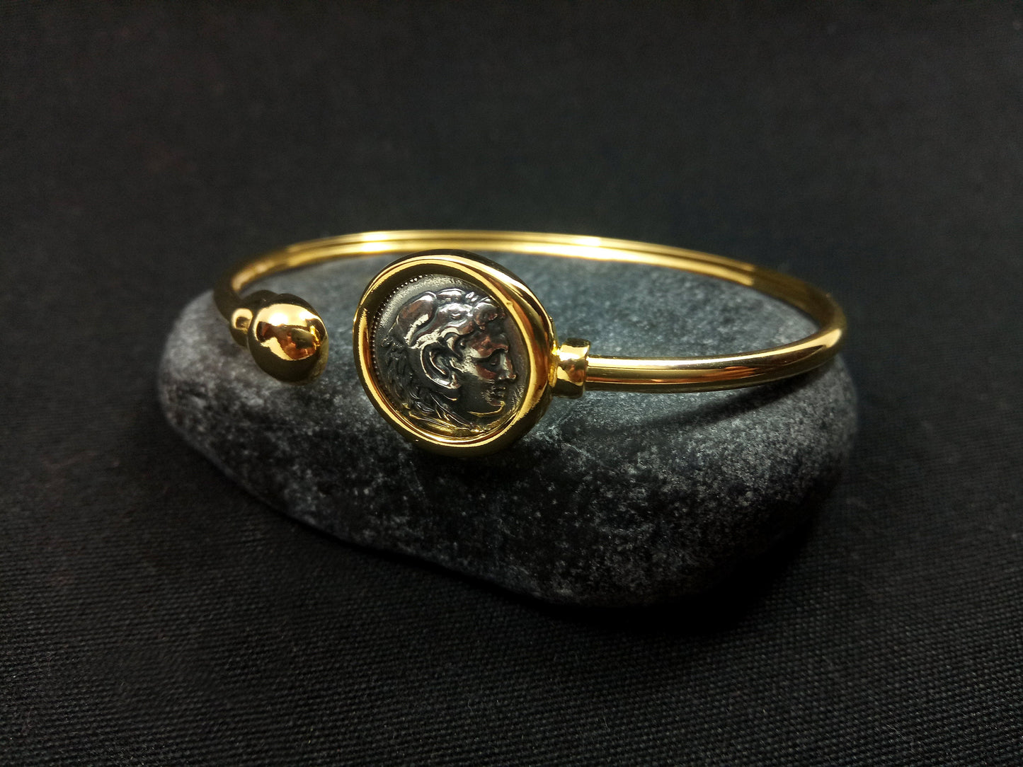 Alexander The Great Gold Plated Cuff Greek Silver Bracelet