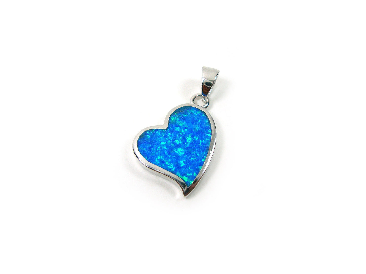 Sterling Silver 925 Heart Tropical Ocean Blue Opal Pendant 19x15mm, Friendship Love Relationship Pendant, Griechisches Blau Opal Anhanger