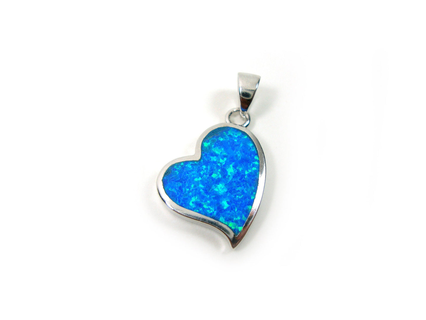 Sterling Silver 925 Heart Tropical Ocean Blue Opal Pendant 19x15mm, Friendship Love Relationship Pendant, Griechisches Blau Opal Anhanger
