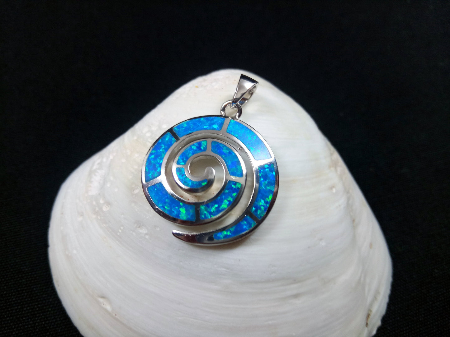Sterling Silver 925 Greek Spiral Fire Blue Opal Pendant 23mm, Greek Opal Spiral Pendant, Greek Jewelry, Griechischer Opal Anhanger, Grecque