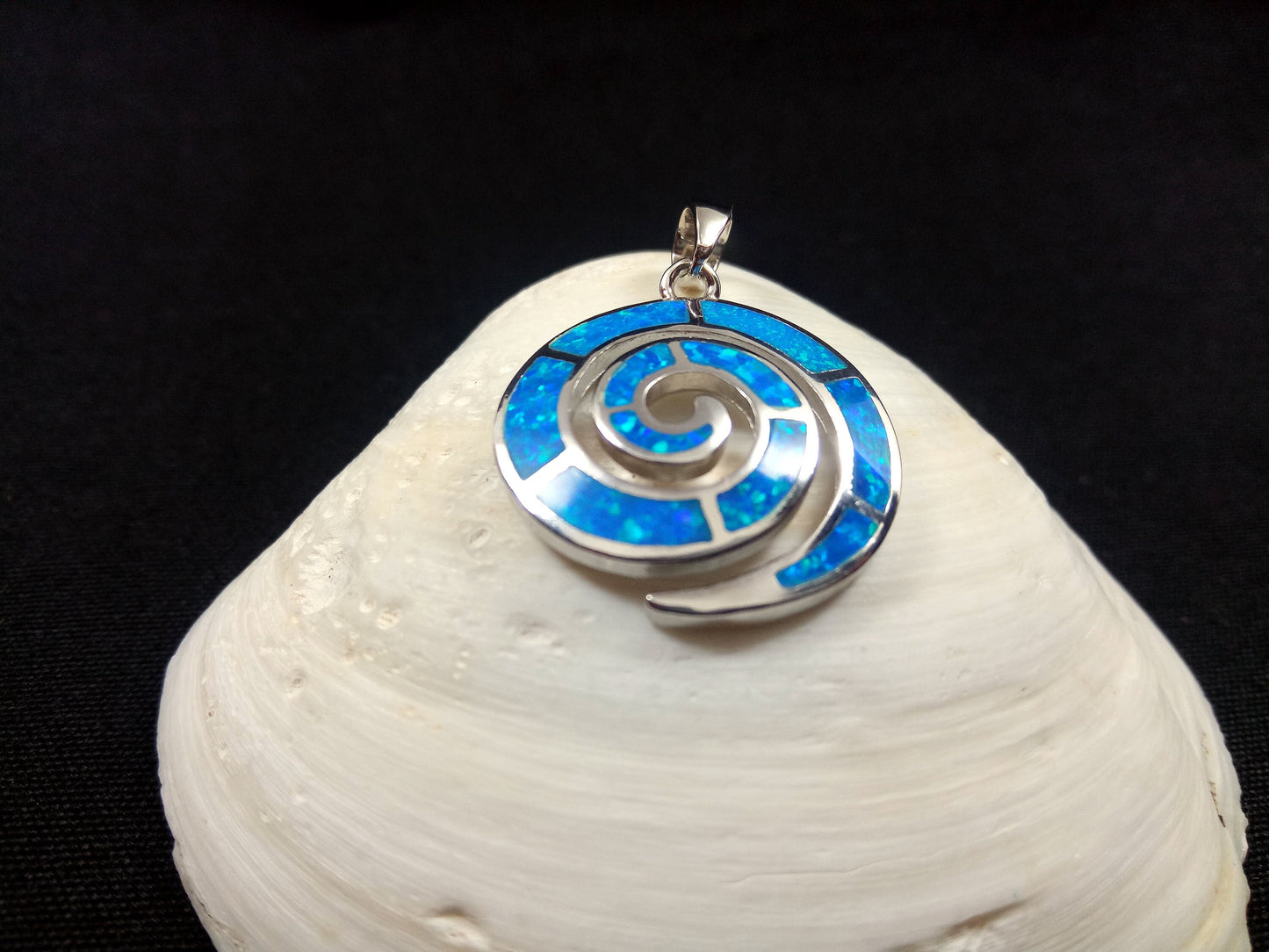 Sterling Silver 925 Greek Spiral Fire Blue Opal Pendant 23mm, Greek Opal Spiral Pendant, Greek Jewelry, Griechischer Opal Anhanger, Grecque