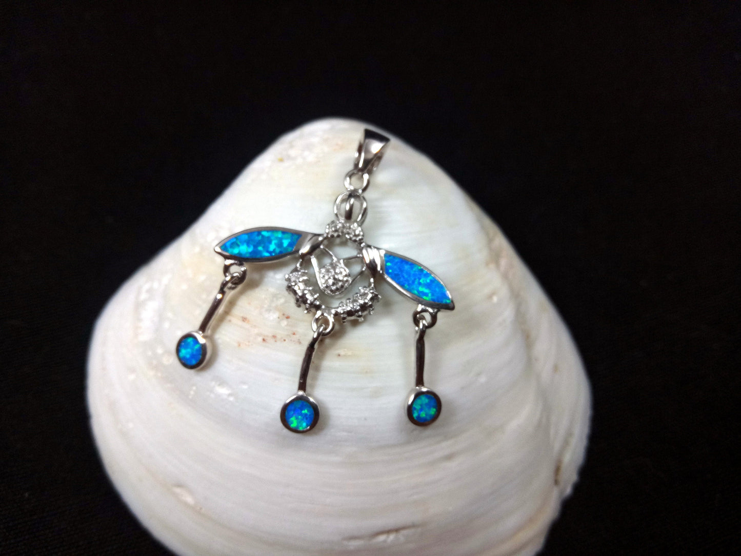 Greek Crete Minoan Blue Opal Malia Bees Silver Pendant 28x29mm