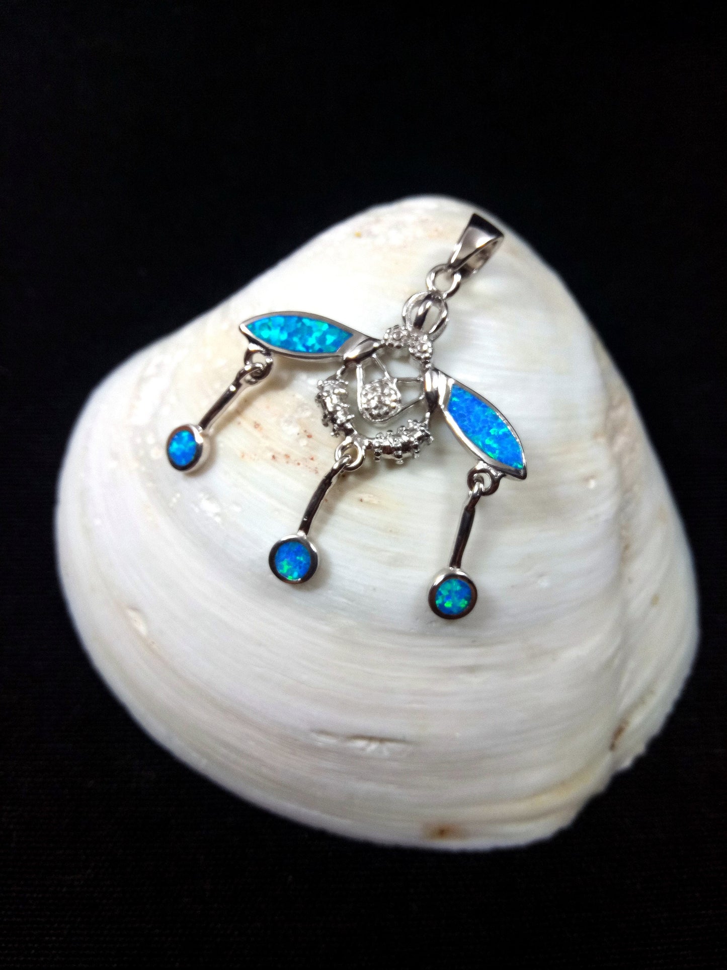 Greek Crete Minoan Blue Opal Malia Bees Silver Pendant 28x29mm