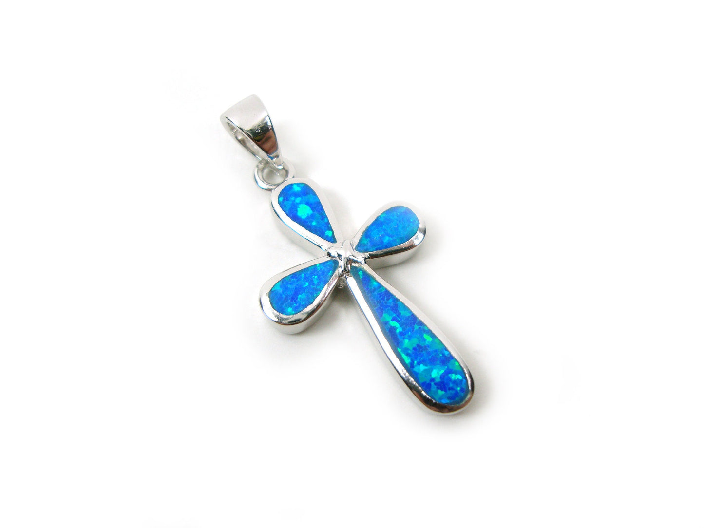 Sterling Silver 925 Cross Ocean Blue Opal Cross Oval Pendant 15x25mm, Friendship Love Relationship Pendant, Griechisches Blau Opal Anhanger