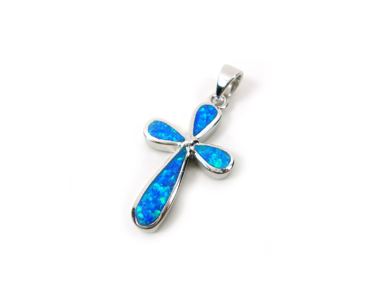 Sterling Silver 925 Cross Ocean Blue Opal Cross Oval Pendant 15x25mm, Friendship Love Relationship Pendant, Griechisches Blau Opal Anhanger