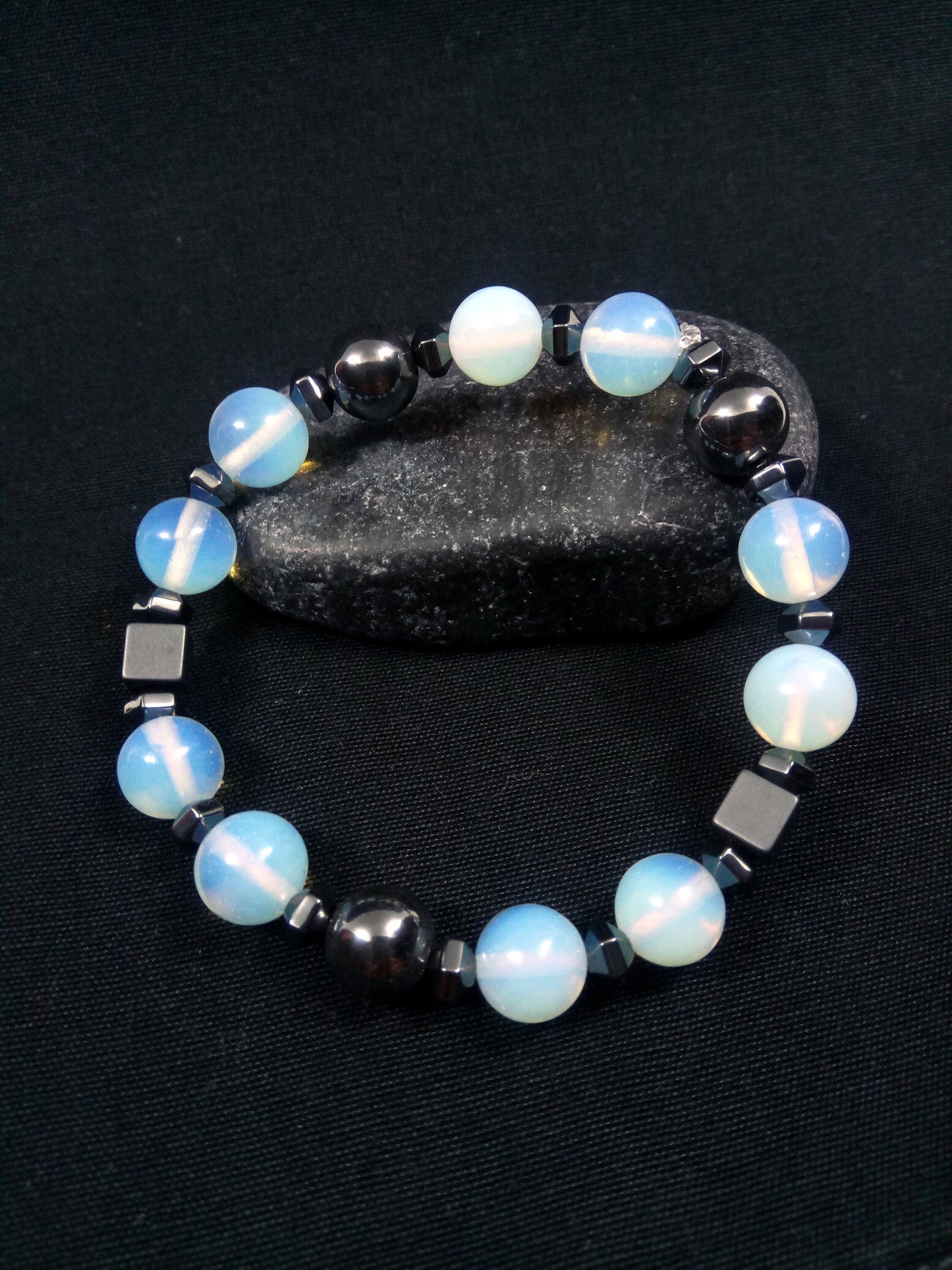 FREE SHIPPING Round Moonstone 10mm -  Round Hematite 10mm - Unique Design Handmade Greek Men Women Unisex Bracelet