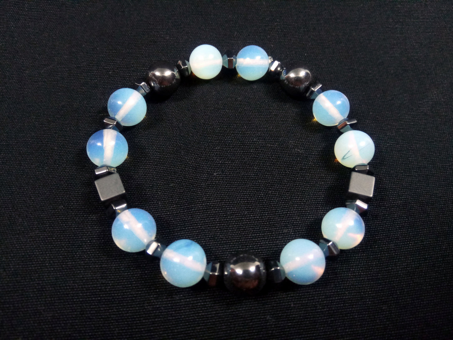 FREE SHIPPING Round Moonstone 10mm -  Round Hematite 10mm - Unique Design Handmade Greek Men Women Unisex Bracelet