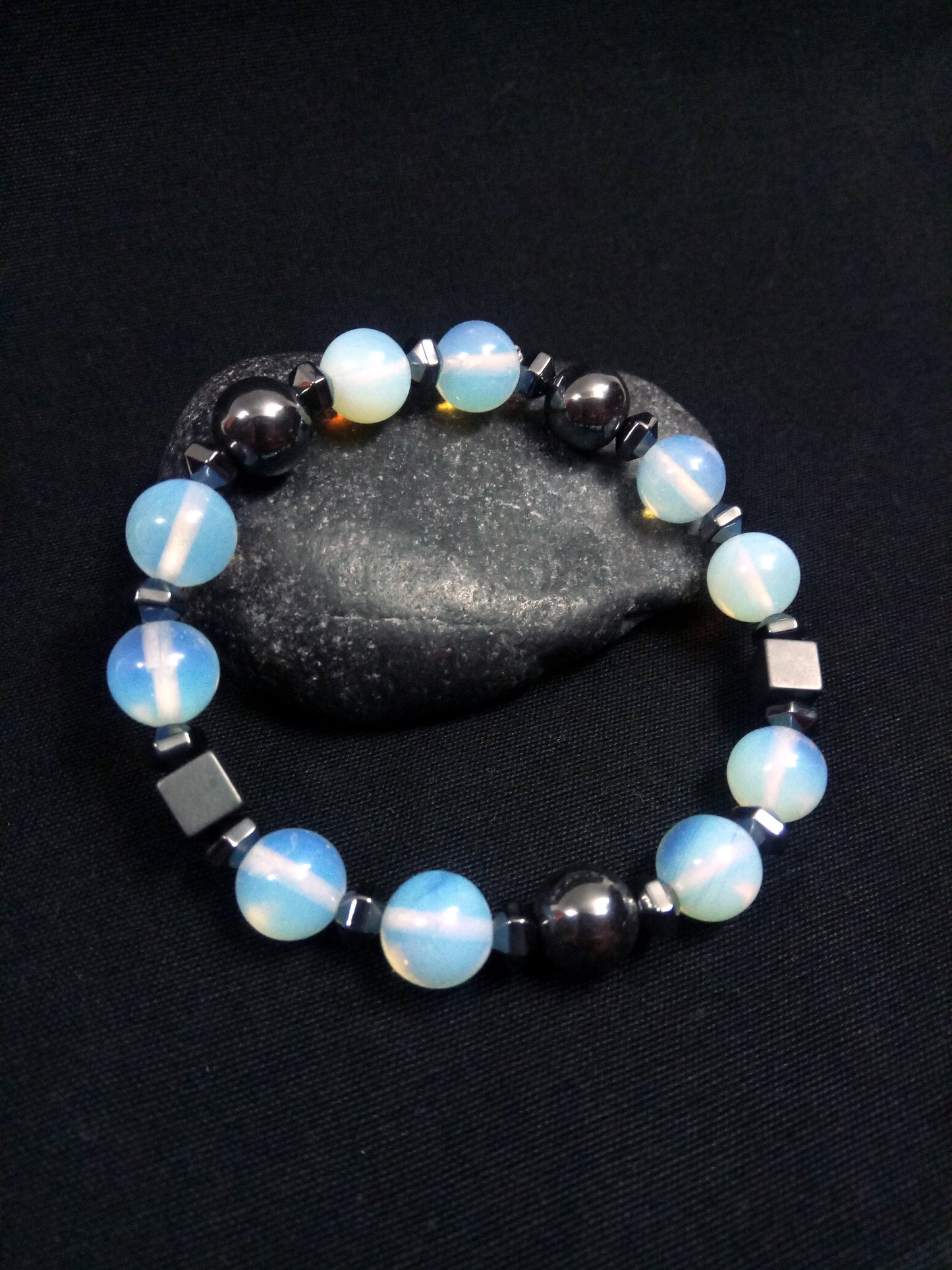 FREE SHIPPING Round Moonstone 10mm -  Round Hematite 10mm - Unique Design Handmade Greek Men Women Unisex Bracelet