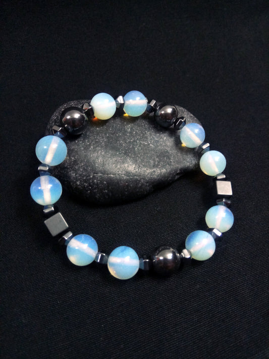 FREE SHIPPING Round Moonstone 10mm -  Round Hematite 10mm - Unique Design Handmade Greek Men Women Unisex Bracelet