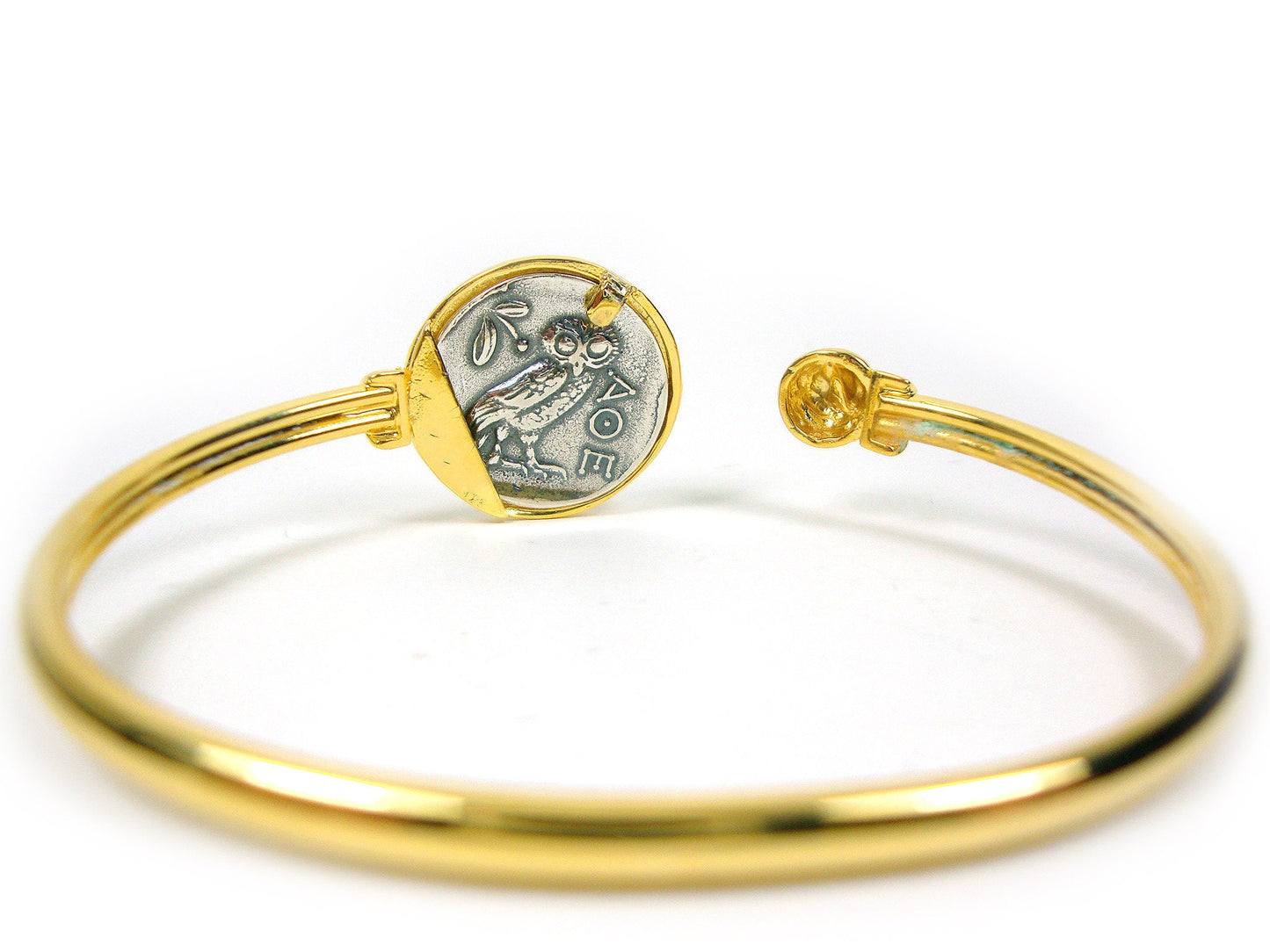 Sterling Silver 925 Ancient Greek Goddess Athena Greek Tetradrachm Coin Gold Plated Bangle Bracelet, Griechisches Armreif, Greek Bracelet