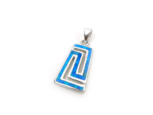 Sterling Silver 925 Greek Key Fire Blue Opal Cross Pendant 12x20mm, Meander Opal Pendant, Griechisches Opal Anhanger, Meander Greek Infinity