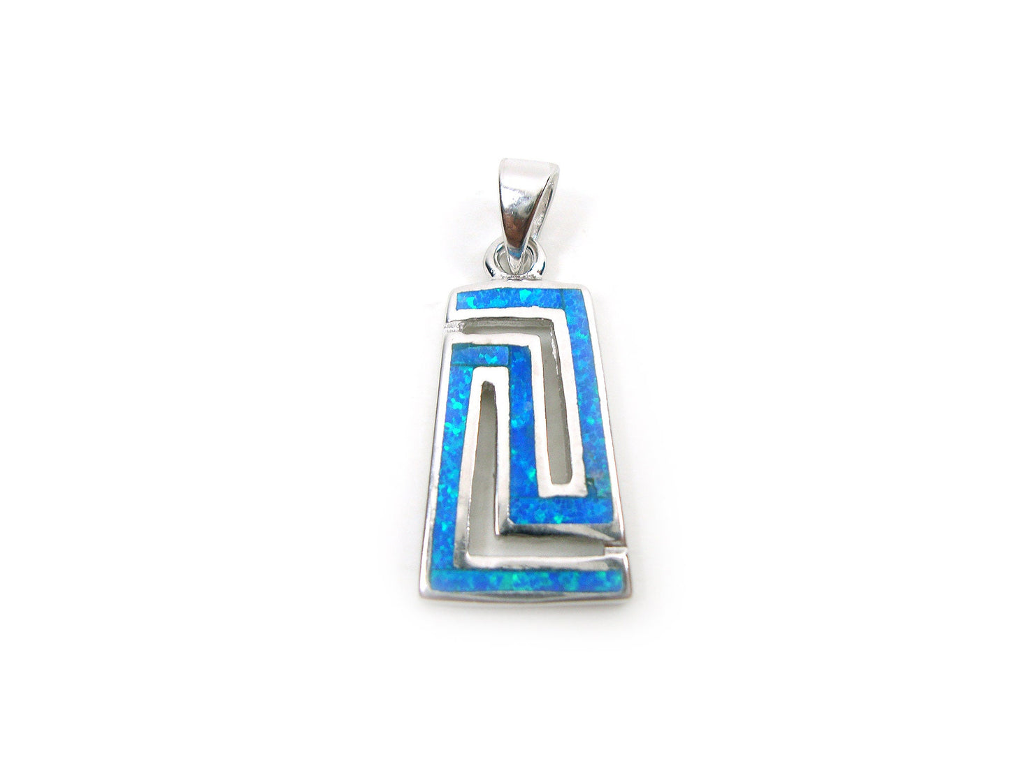 Sterling Silver 925 Greek Key Fire Blue Opal Cross Pendant 12x20mm, Meander Opal Pendant, Griechisches Opal Anhanger, Meander Greek Infinity