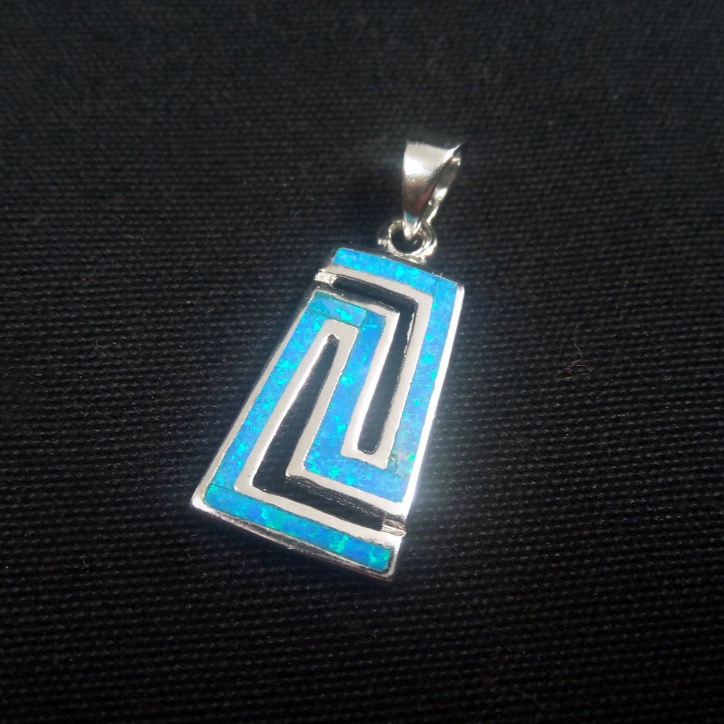 Sterling Silver 925 Greek Key 12x20mm Opal Pendant, Meander Fire Opal Silver Pendant, Griechisches Blau Opal Anhanger,Grece Grecque Pendetif