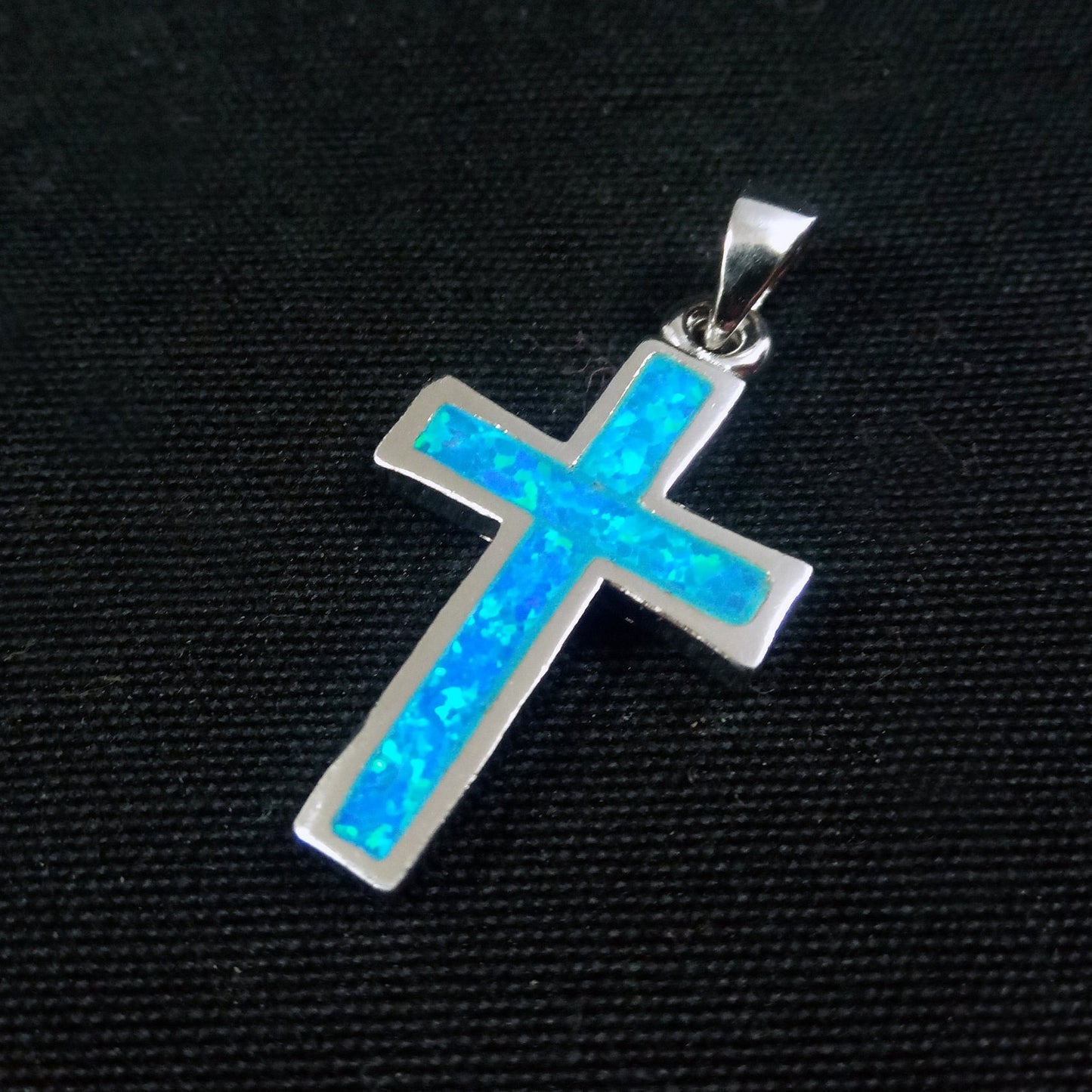 Sterling Silver 925 Greek Cross 14x24mm Opal Pendant, Cross Fire Opal Silver Pendant, Griechisches Blau Opal Kreuz ,Grece Grecque Croix
