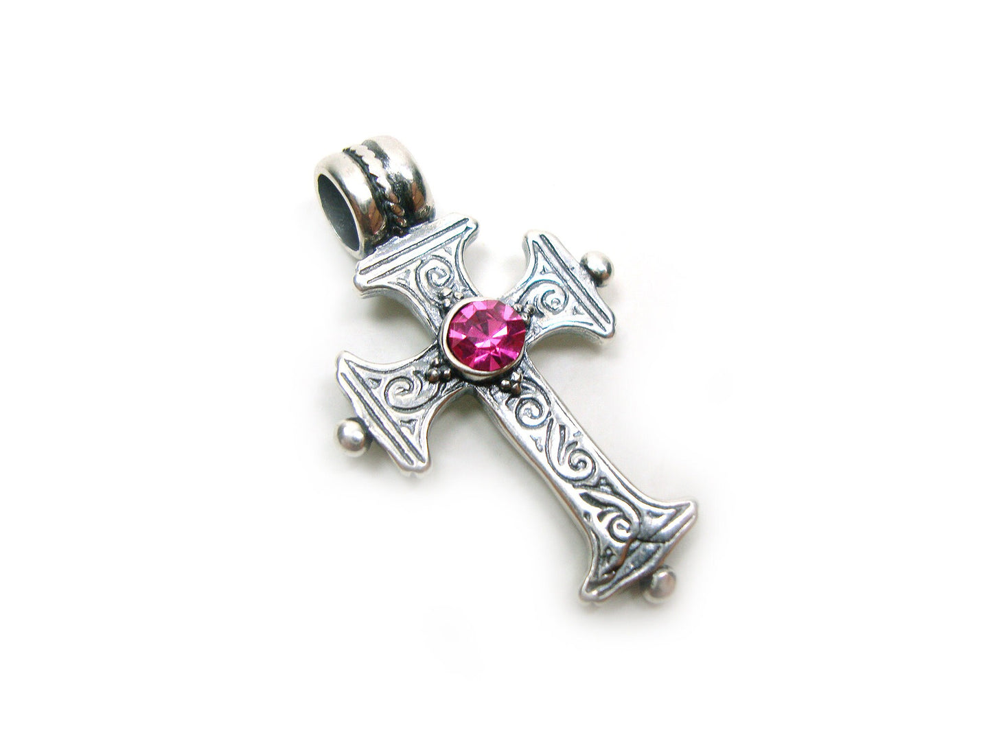 Sterling Silver 925 Greek Byzantine Cross Fuchsia Color Crystal , Byzantine Cross, Byzantine Jewelry, Silver Greek Cross Griechische Kreuz