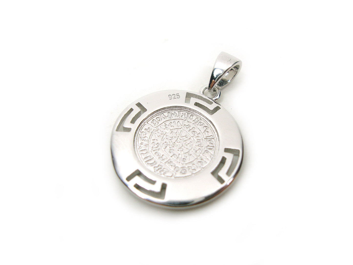 Phaistos Disc Blue Opal Silver Pendant 19mm