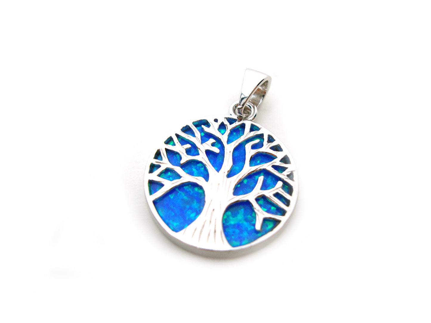 Sterling Silver 925 Blue Opal Tree Of Life Pendant, Silver Tree Of Life Greek Pendant, Blue Opal Greek Jewelry Pendant, Bijoux Opal Grecque