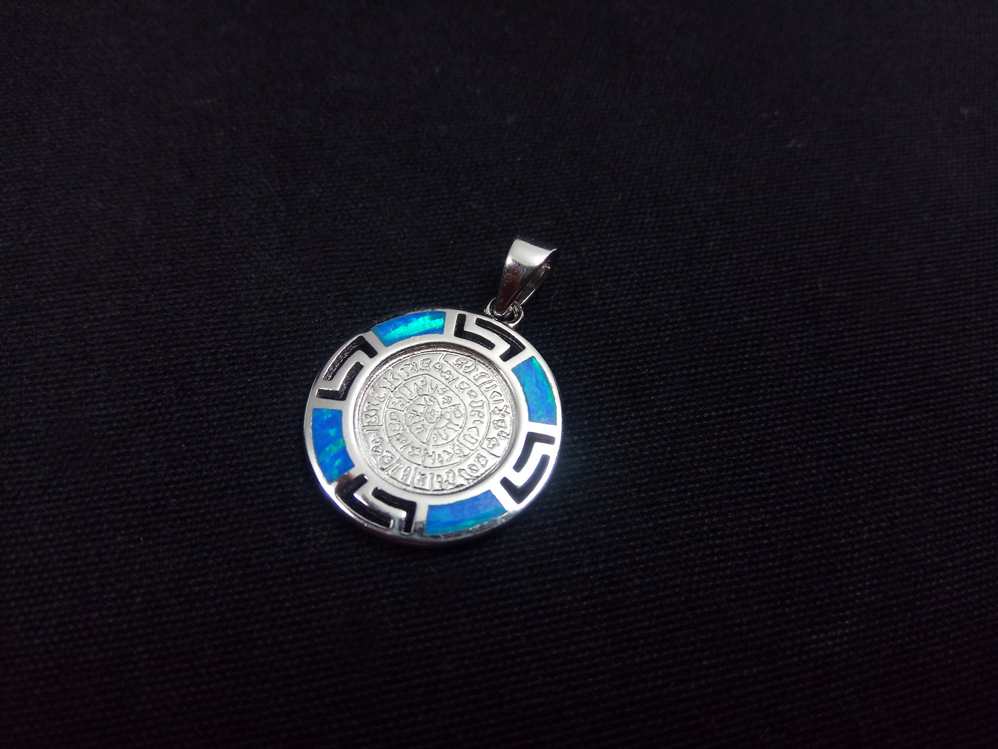 Sterling Silver 925 Phaistos Disc Blue Opal Greek Pendant, Silver Greek Opal Pendant, Greek Jewelry, Griechisches Opal Anhanger, Minoan Grec
