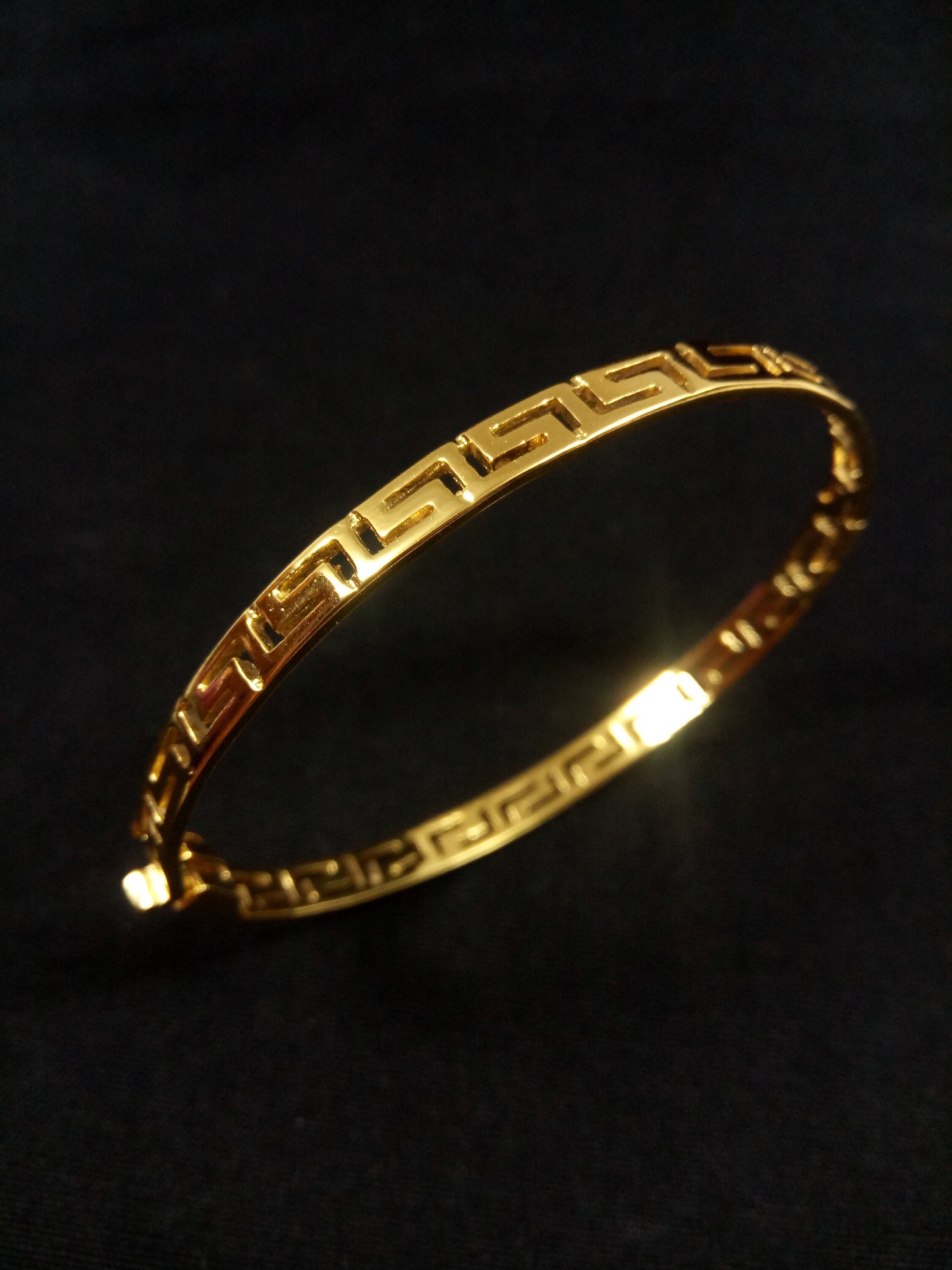 Greek Key Gold Plated Cuff Silver Bracelet