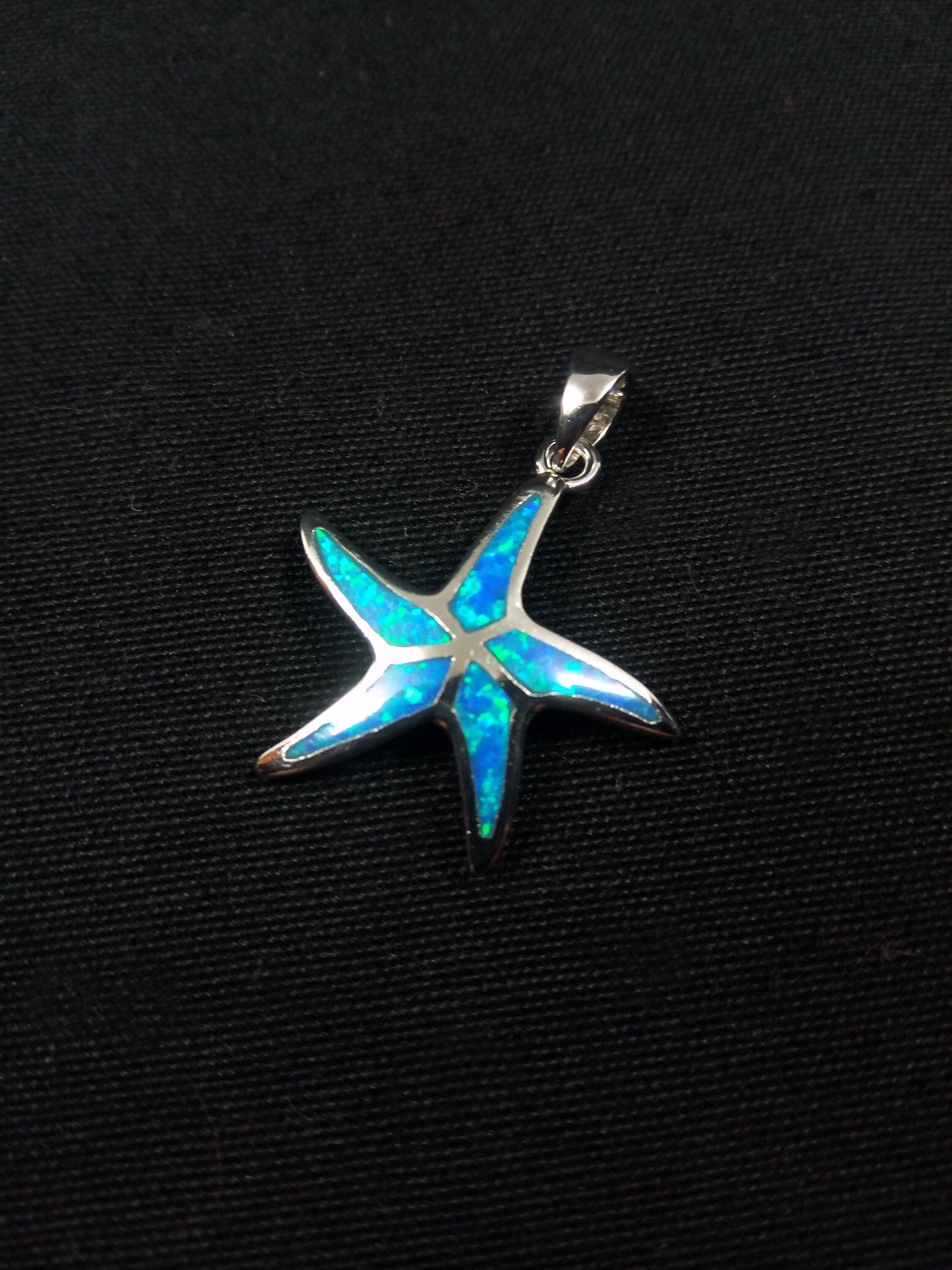 Sterling Silver 925 Starfish Fire Rainbow Blue Opal 23x23mm, Greek Starfish Blue Opal Pendant, Griechisches Silber Anhanger Seestern Schmuck