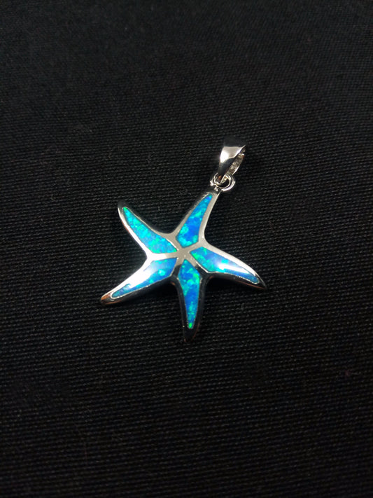Sterling Silver 925 Starfish Fire Rainbow Blue Opal 23x23mm, Greek Starfish Blue Opal Pendant, Griechisches Silber Anhanger Seestern Schmuck