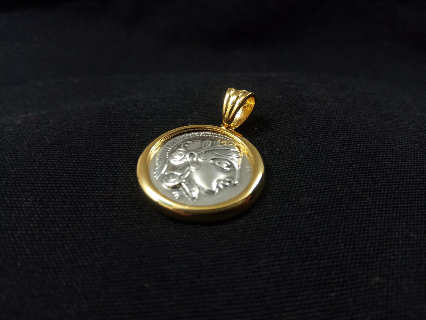 Sterling Silver 925 Greek Goddess Athena Gold Plated 21 mm Greek Pendant, Greek Jewelry Pendant, Griechische Vergoldete Anhanger Schmuck