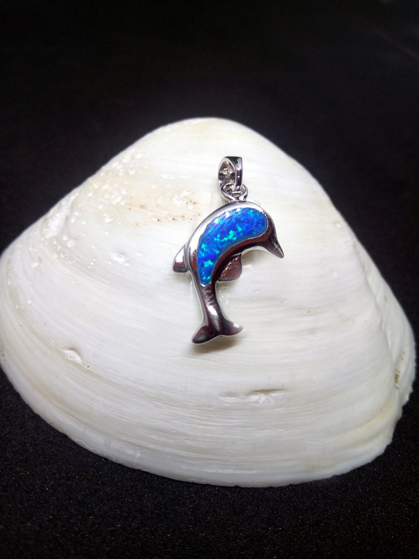 Sterling Silver 925 Greek Dolphin 25x25mm Opal Pendant, Dolphin Fire Opal Silver Pendant, Griechisches Blau Opal Anhanger, Grecque Pendetif