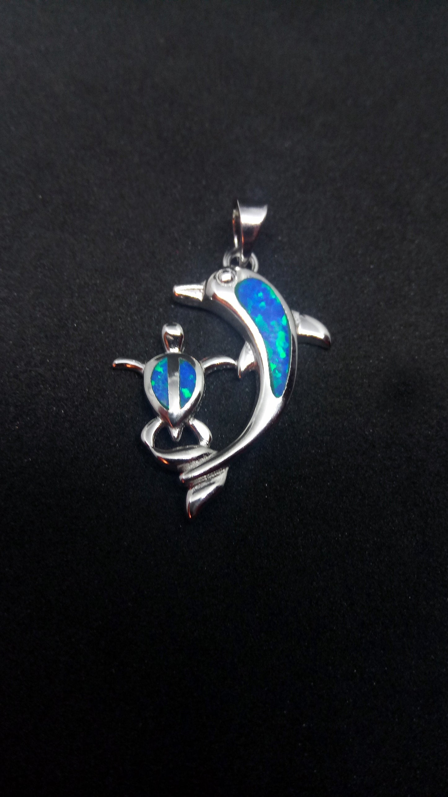 Sterling Silver 925 Greek Dolphin Turtle 25x15mm Opal Pendant, Dolphin Fire Opal Silver Pendant, Griechische Opal Anhanger, Grecque Pendetif