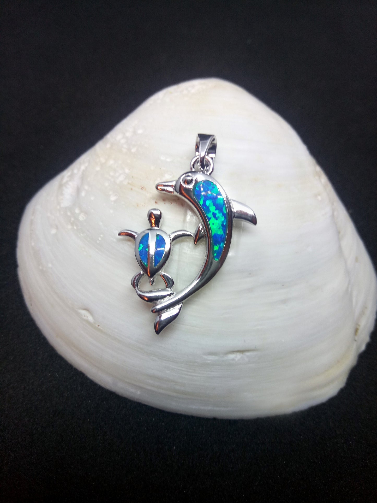 Sterling Silver 925 Greek Dolphin Turtle 25x15mm Opal Pendant, Dolphin Fire Opal Silver Pendant, Griechische Opal Anhanger, Grecque Pendetif