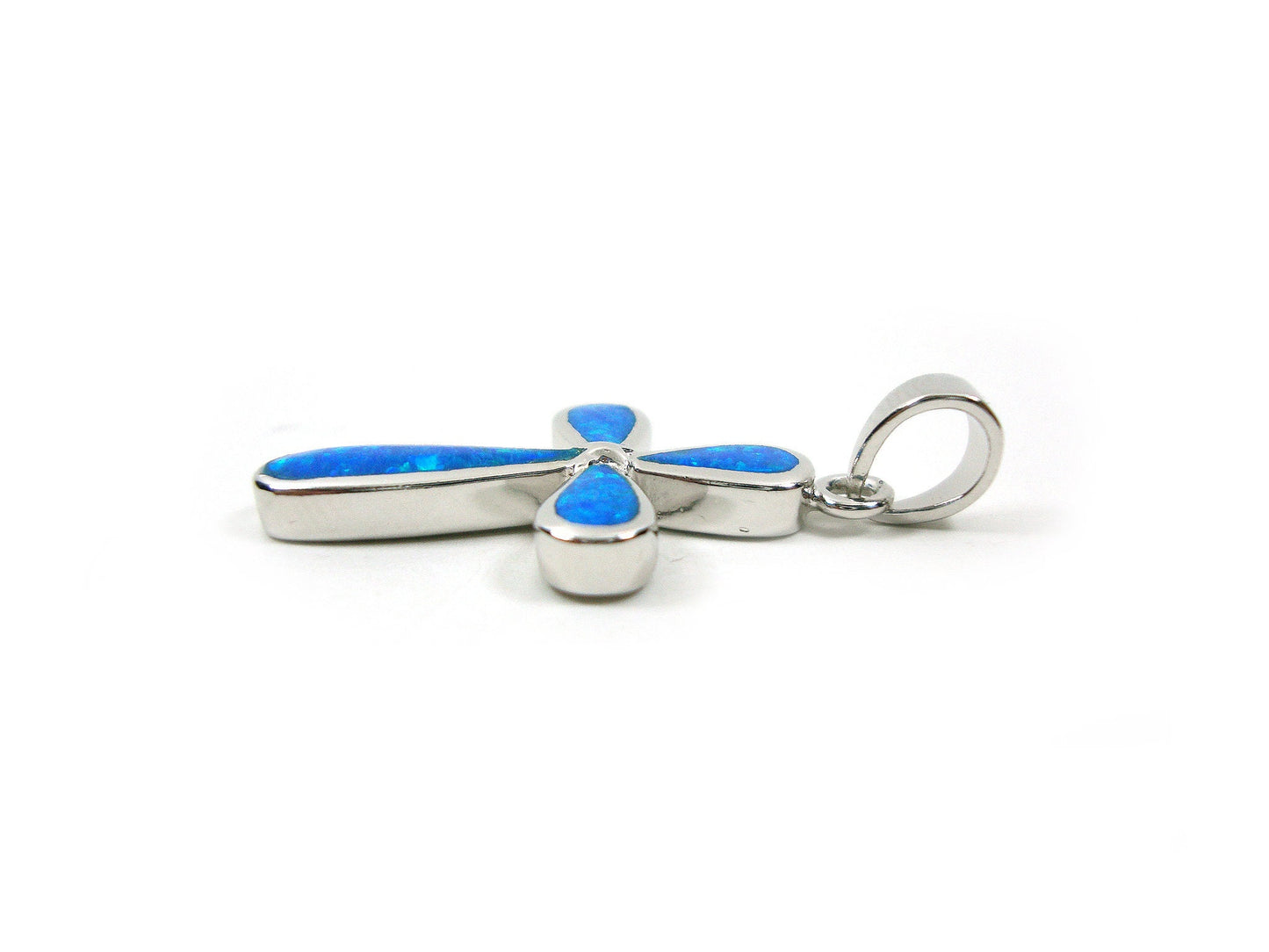 Sterling Silver 925 Cross Ocean Blue Opal Cross Oval Pendant 15x25mm, Friendship Love Relationship Pendant, Griechisches Blau Opal Anhanger