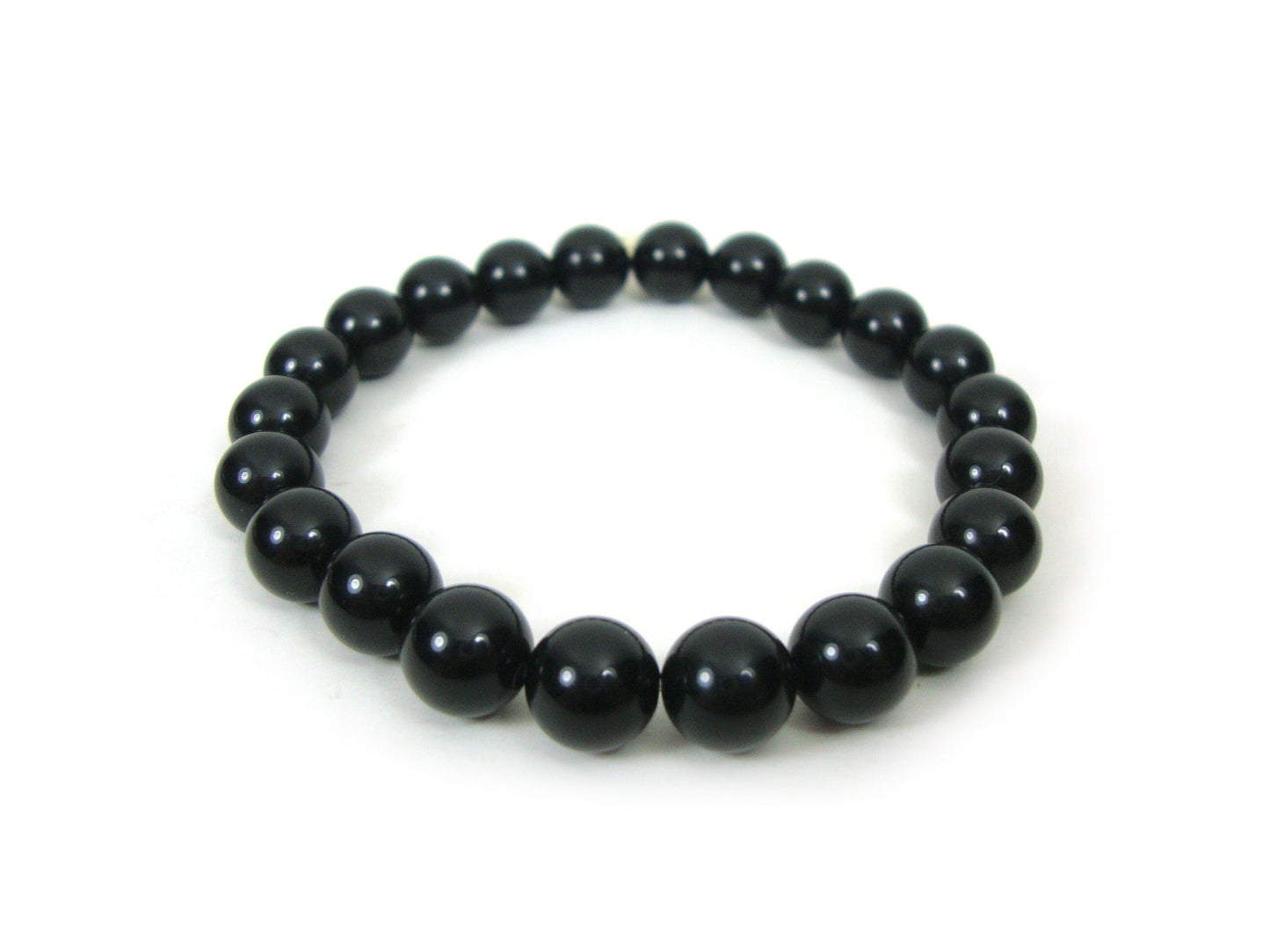 Gemstone Bracelet, Natural Onyx Greek Power Strength Stamina Black Stones 8mm, Men Women Unisex, Black Round Onyx Stretch Boho Bracelet
