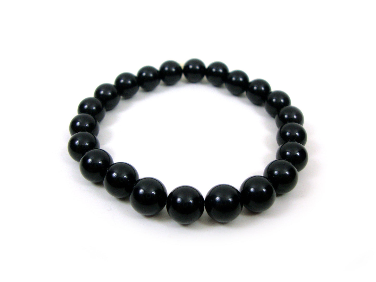 Gemstone Bracelet, Natural Onyx Greek Power Strength Stamina Black Stones 8mm, Men Women Unisex, Black Round Onyx Stretch Boho Bracelet