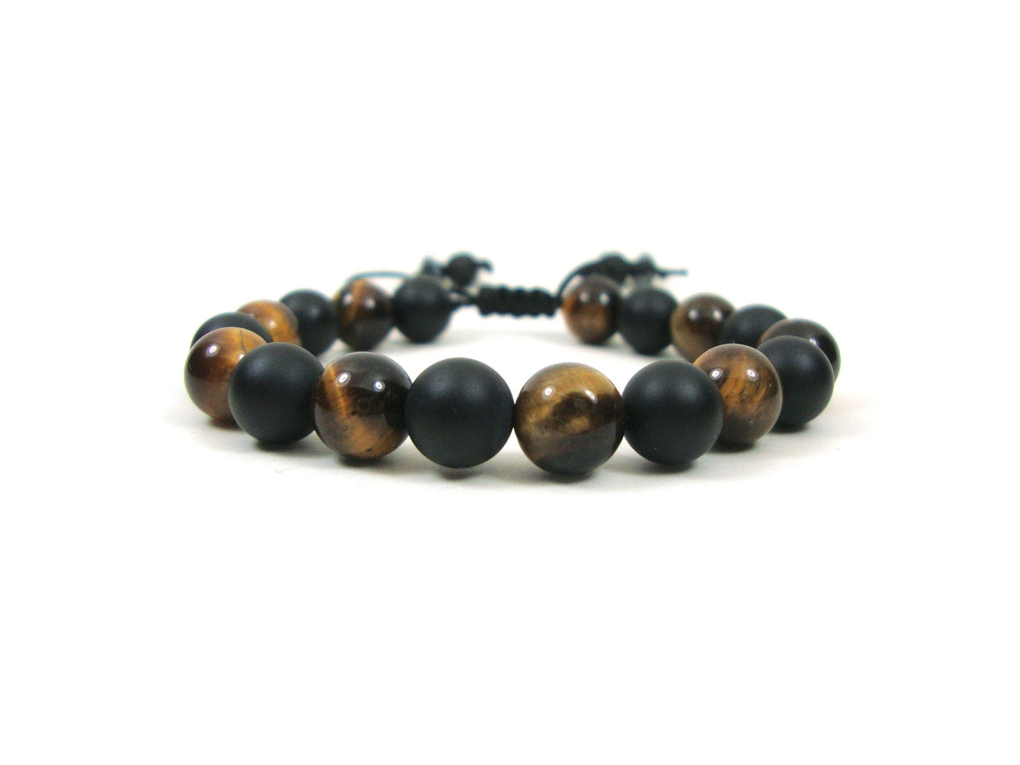 Natural Onyx & Tiger Eye Power Strength Stamina Stones 8mm Gemstone Bracelet, Men Women Unisex Bracelet, Black Onyx Boho Stretch Bracelet