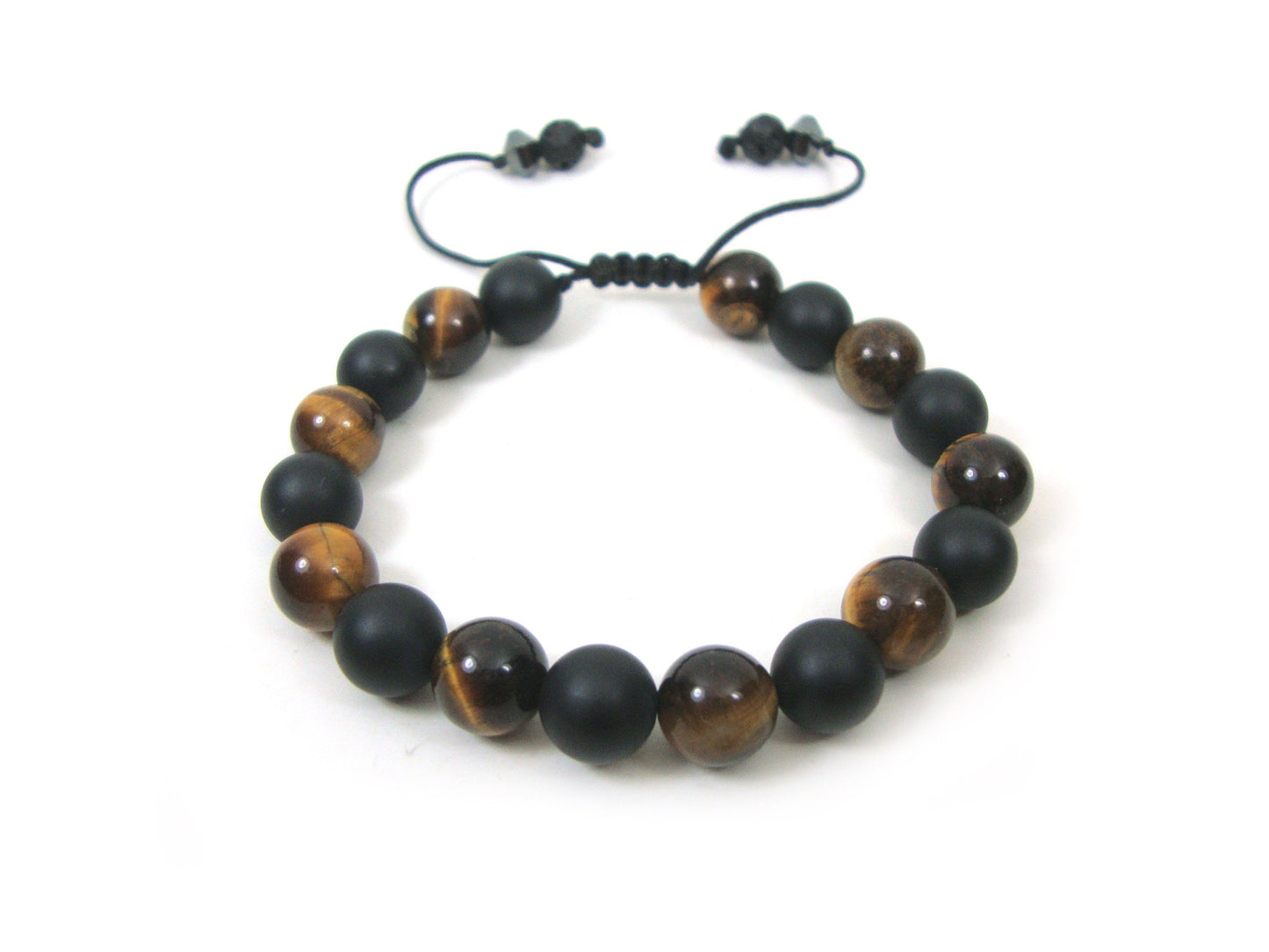 Natural Onyx & Tiger Eye Power Strength Stamina Stones 8mm Gemstone Bracelet, Men Women Unisex Bracelet, Black Onyx Boho Stretch Bracelet