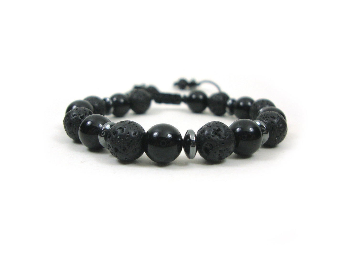Natural Onyx Lava Power Strength Stamina Stones 8mm Gemstone Bracelet, Men Women Unisex Bracelet, Black Round Lava Boho Stretch Bracelet