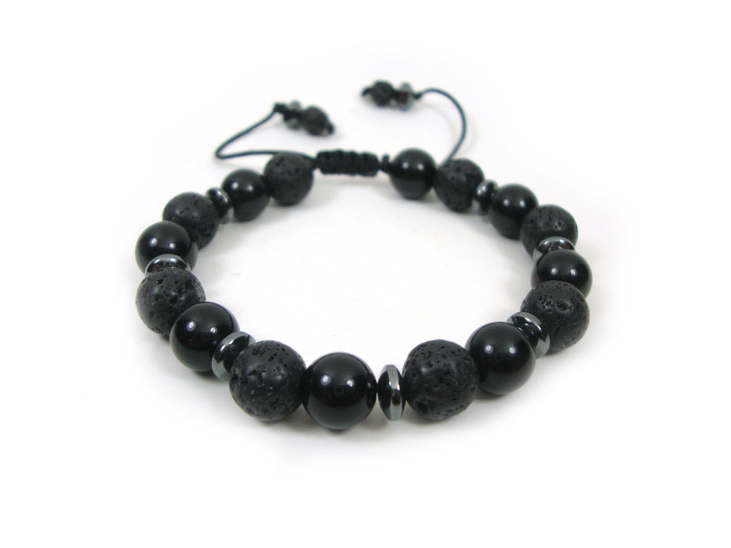 Natural Onyx Lava Power Strength Stamina Stones 8mm Gemstone Bracelet, Men Women Unisex Bracelet, Black Round Lava Boho Stretch Bracelet