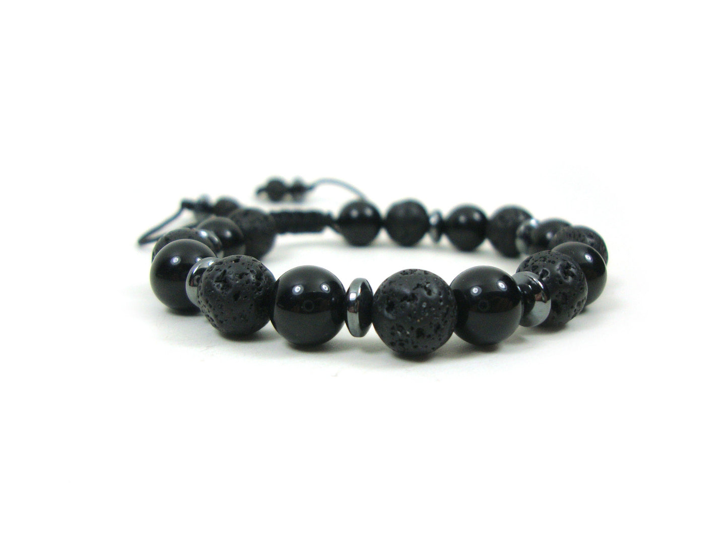 Natural Onyx Lava Power Strength Stamina Stones 8mm Gemstone Bracelet, Men Women Unisex Bracelet, Black Round Lava Boho Stretch Bracelet