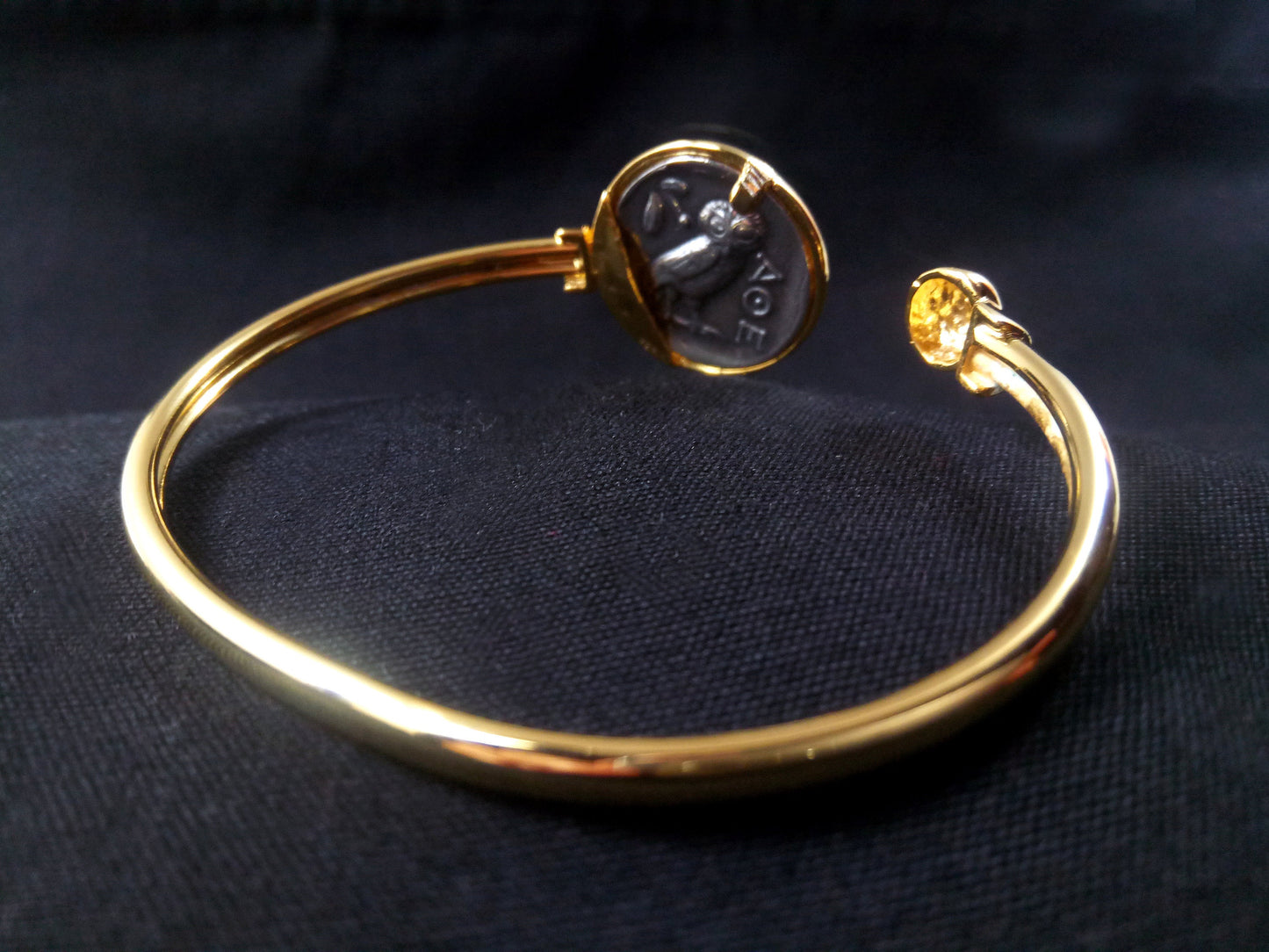 Sterling Silver 925 Goddess Athena Gold Plated Bitone Bangle Greek Coin 21mm Bracelet, Greek Silver Bracelet, Alexander The Great Bracelet