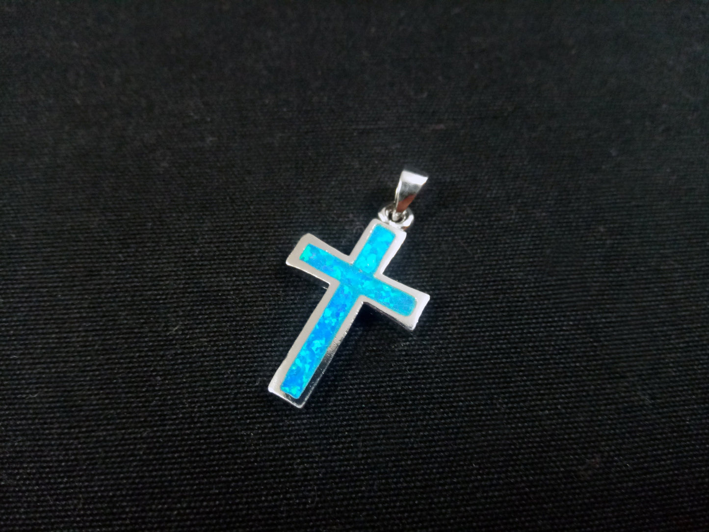 Sterling Silver 925 Greek Cross 14x24mm Opal Pendant, Cross Fire Opal Silver Pendant, Griechisches Blau Opal Kreuz ,Grece Grecque Croix