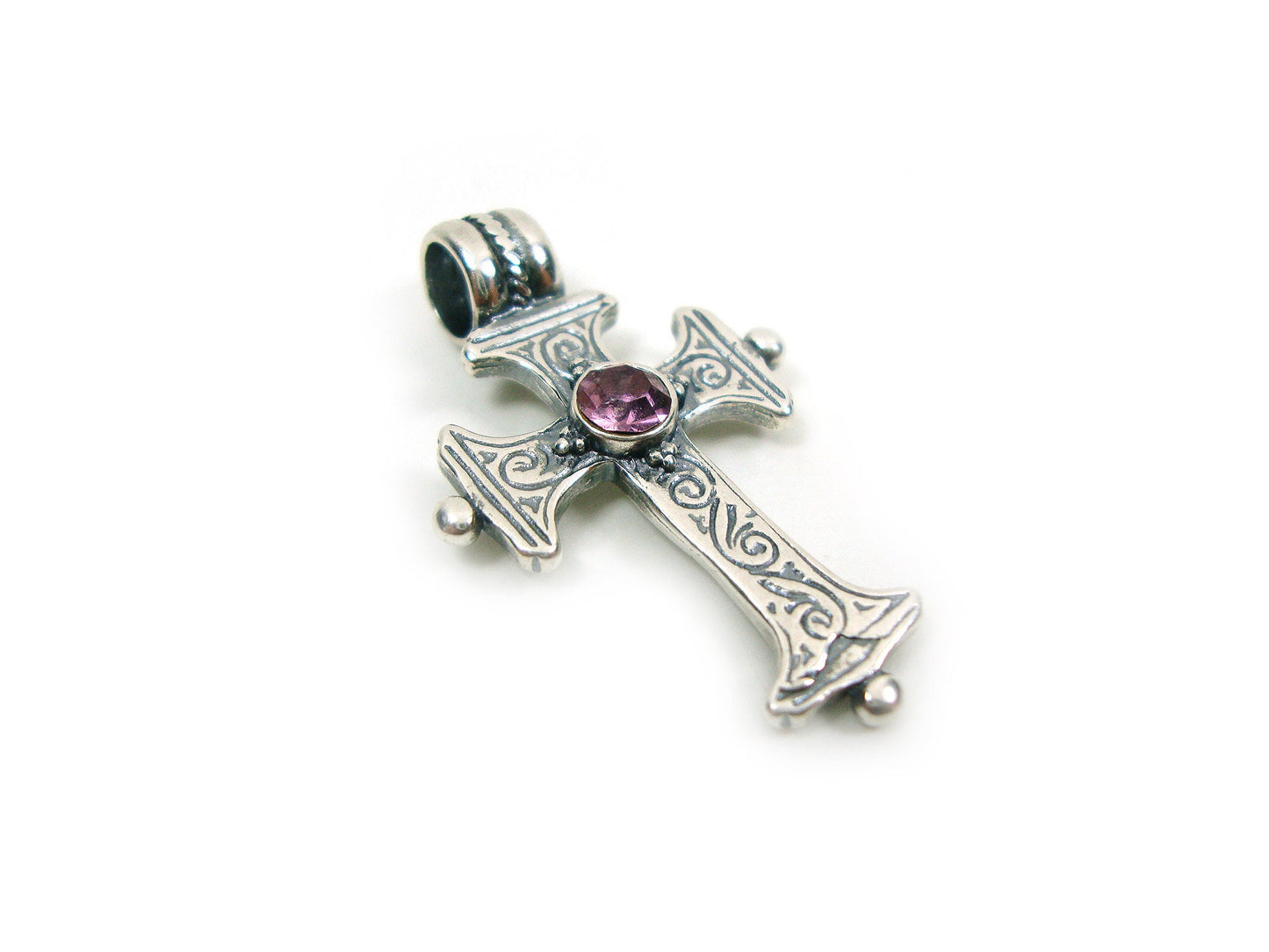 Sterling Silver 925 Greek Byzantine Cross Amethyst Color Crystal , Byzantine Cross, Byzantine Jewelry, Silver Greek Cross Griechische Kreuz