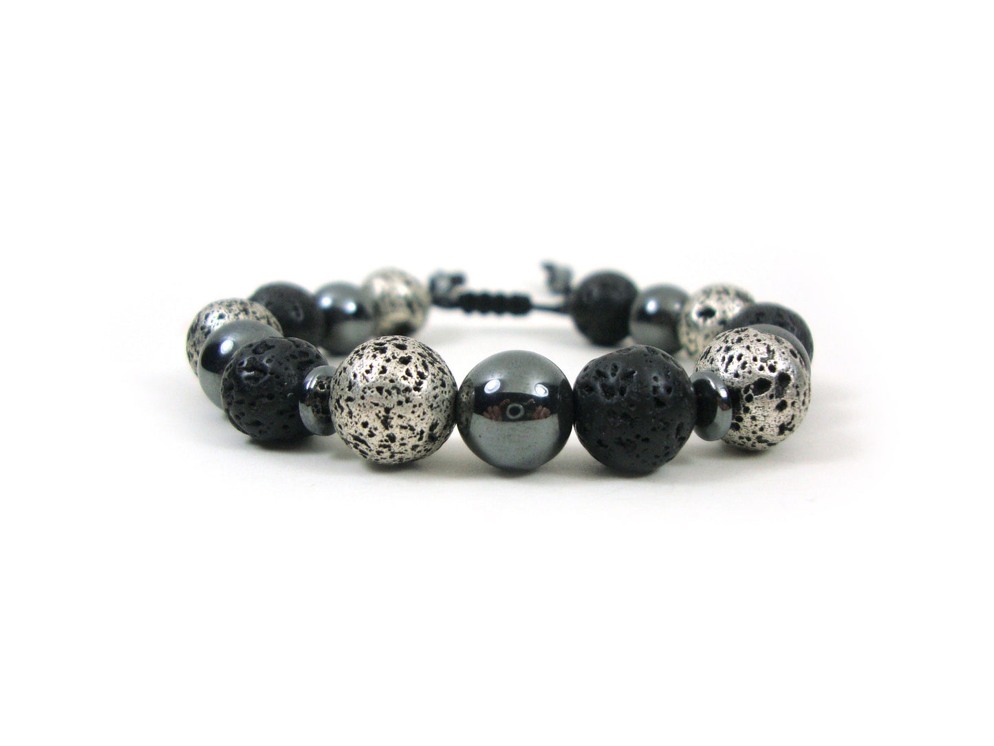 Natural Lava Hematite Power Strength Stamina Stones 10mm Bracelet de pierres précieuses, Bracelet unisexe homme femme, Bracelet réglable de lave ronde noire