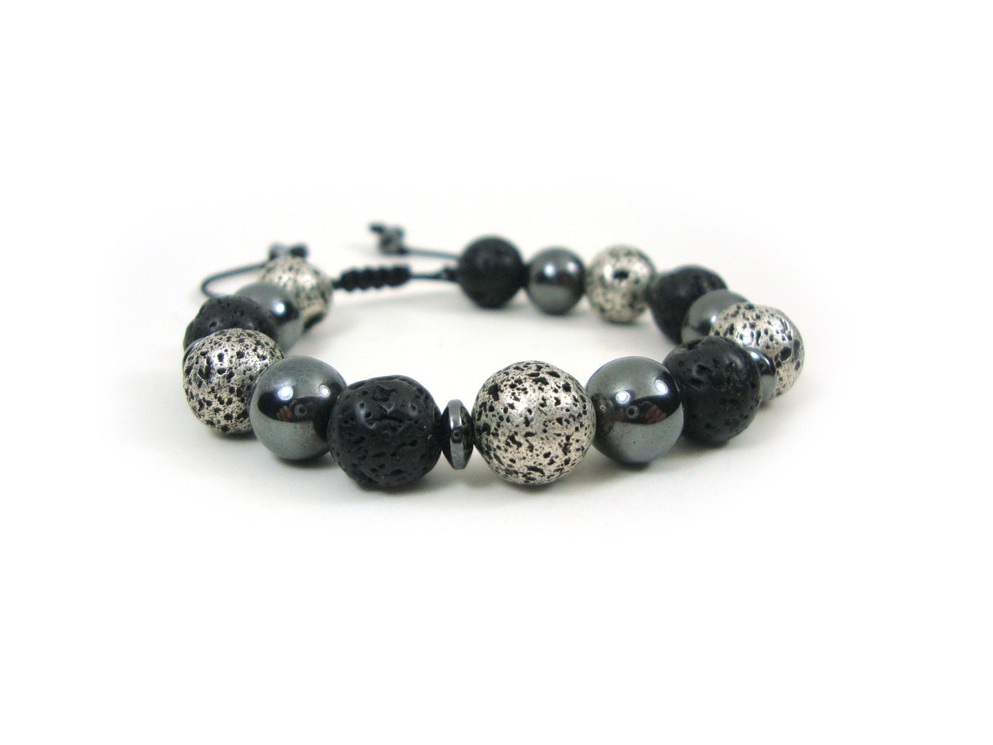 Natural Lava Hematite Power Strength Stamina Stones 10mm Bracelet de pierres précieuses, Bracelet unisexe homme femme, Bracelet réglable de lave ronde noire