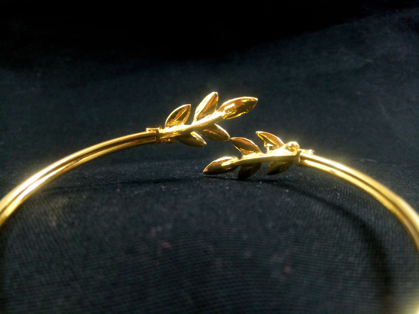 Sterling Silver 925 Greek Olive Leaf Leaves Gold Plated 22K Bangle Cuff Bracelet, Silver Greek Gold Plated Jewelry Bracelet, Bijoux Grecque
