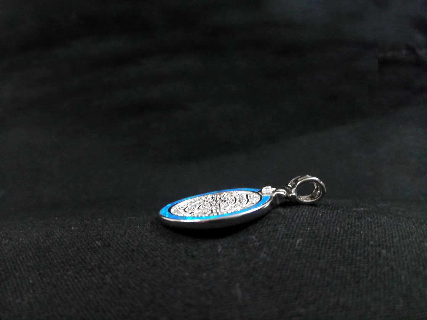 Sterling Silver 925 Phaistos Disc 22mm Fire Blue Opal Greek Pendant, Minoan Silver Opal Pendant, Griechischer Blau Opal Anhanger Schmuck